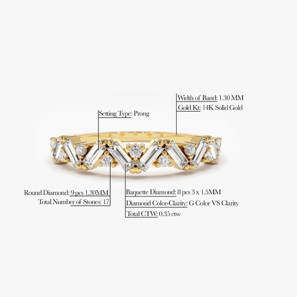 14K Ferkos Size 5.75 Gold Slanted Baguette and Round Diamond Ring - Picture 3 of 8